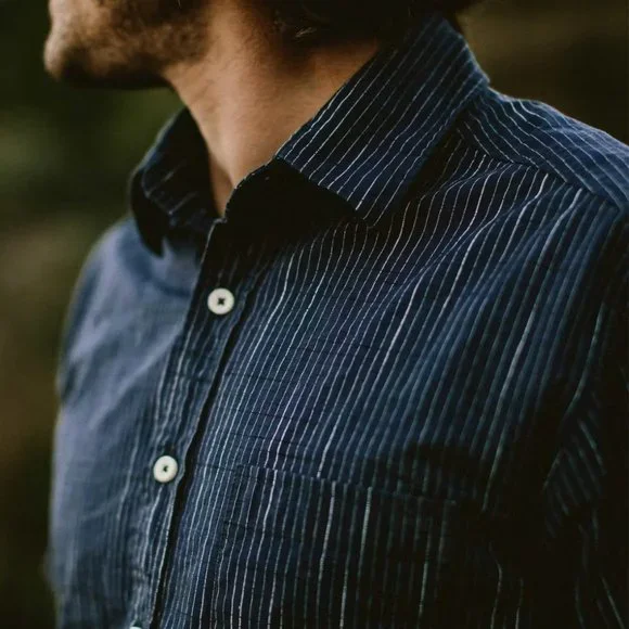 Taylor Stitch SS California in Slubby Navy Stripe - Size 42 - Picture 3 of 11